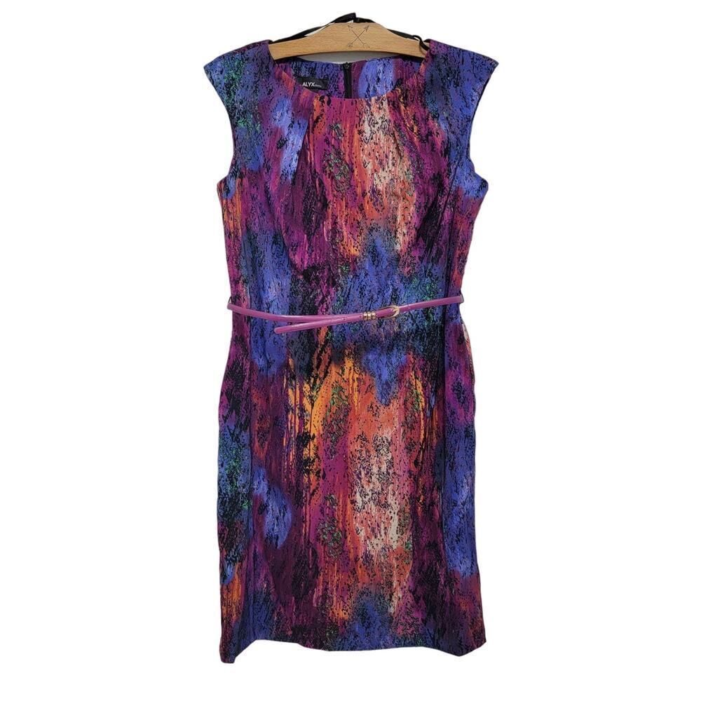 Alyx Abstract Print Fitted Mini Dress Purple Belt Whimsygoth Size 14